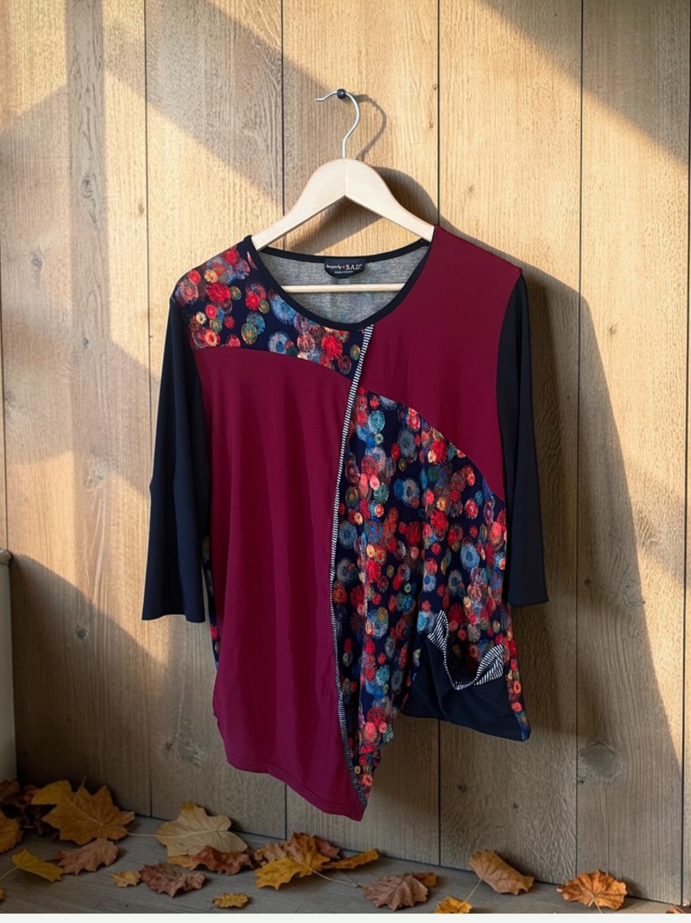 Designed by S.A.D.D. Colorblock Floral Patchwork Tunic Blouse Top Size 18